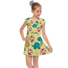 Seamless Pattern With Cute Dinosaurs Character Kids  Cap Sleeve Dress by Vaneshart