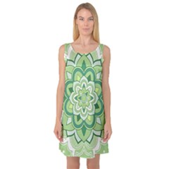 Floral-green-mandala-white Sleeveless Satin Nightdress by Vaneshart