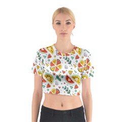 Seamless-hipster-pattern-with-watermelons-mint-geometric-figures Cotton Crop Top by Vaneshart