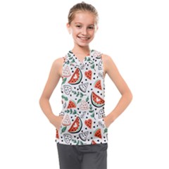 Seamless-vector-pattern-with-watermelons-mint Kids  Sleeveless Hoodie by Vaneshart