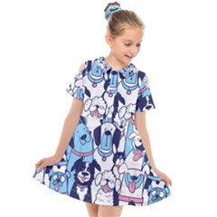 Dogs-seamless-pattern Kids  Short Sleeve Shirt Dress by Vaneshart