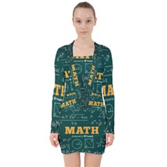 Realistic-math-chalkboard-background V-neck Bodycon Long Sleeve Dress by Vaneshart