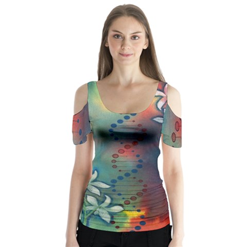 Flower Dna Butterfly Sleeve Cutout Tee  by RobLilly