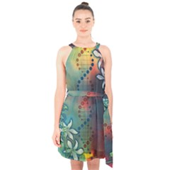 Flower Dna Halter Collar Waist Tie Chiffon Dress by RobLilly