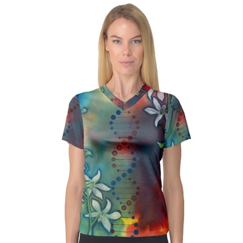 Flower Dna V-neck Sport Mesh Tee by RobLilly