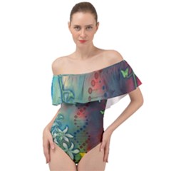 Flower Dna Off Shoulder Velour Bodysuit  by RobLilly