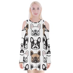 Dog French Bulldog Seamless Pattern Face Head Velvet Long Sleeve Shoulder Cutout Dress by BangZart