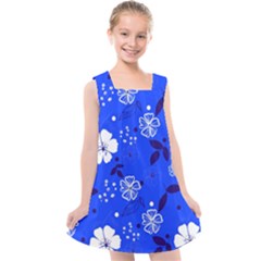 Blooming Seamless Pattern Blue Colors Kids  Cross Back Dress by BangZart