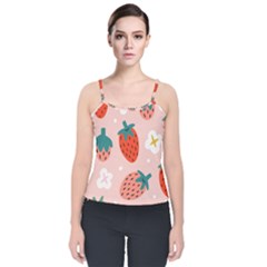 Strawberry Seamless Pattern Velvet Spaghetti Strap Top by BangZart