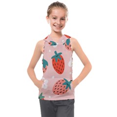 Strawberry Seamless Pattern Kids  Sleeveless Hoodie by BangZart