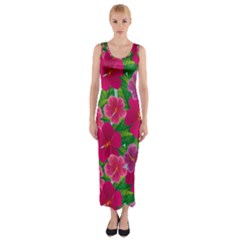 Background Cute Flowers Fuchsia With Leaves Fitted Maxi Dress by BangZart