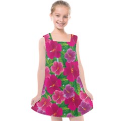 Background Cute Flowers Fuchsia With Leaves Kids  Cross Back Dress by BangZart