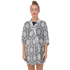 Halftone Tech Hexagons Seamless Pattern Half Sleeve Chiffon Kimono by BangZart