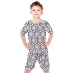 Halftone Tech Hexagons Seamless Pattern Kids  Tee And Shorts Set by BangZart