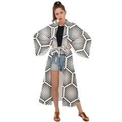 Halftone Tech Hexagons Seamless Pattern Maxi Kimono by BangZart