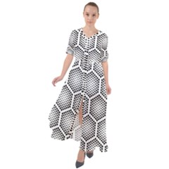 Halftone Tech Hexagons Seamless Pattern Waist Tie Boho Maxi Dress by BangZart