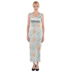 Hand Drawn Cute Flowers With Leaves Pattern Fitted Maxi Dress by BangZart