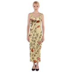 Seamless Pattern With Different Flowers Fitted Maxi Dress by BangZart