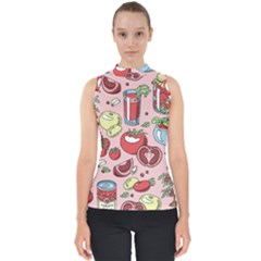 Tomato Seamless Pattern Juicy Tomatoes Food Sauce Ketchup Soup Paste With Fresh Red Vegetables Mock Neck Shell Top by BangZart