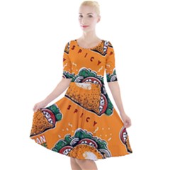 Seamless Pattern With Taco Quarter Sleeve A-line Dress by BangZart