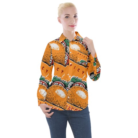 Seamless Pattern With Taco Women s Long Sleeve Pocket Shirt by BangZart