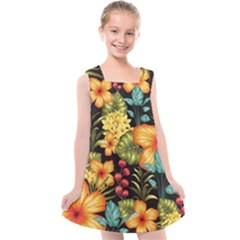 Fabulous Colorful Floral Seamless Kids  Cross Back Dress by BangZart