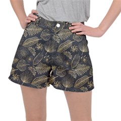 Elegant Pattern With Golden Tropical Leaves Ripstop Shorts by BangZart