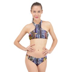 Shinjuku District Urban Night Scene, Tokyo Japan High Neck Bikini Set by dflcprintsclothing