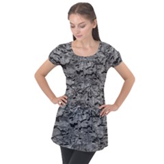 Black And White Texture Print Puff Sleeve Tunic Top by dflcprintsclothing