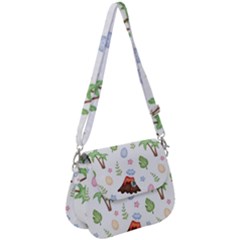 Cute Palm Volcano Seamless Pattern Saddle Handbag by BangZart