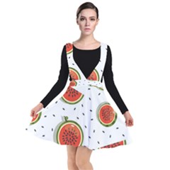 Seamless-background-pattern-with-watermelon-slices Plunge Pinafore Dress by BangZart