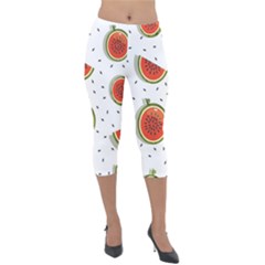 Seamless-background-pattern-with-watermelon-slices Lightweight Velour Capri Leggings  by BangZart