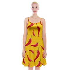 Chili Vegetable Pattern Background Spaghetti Strap Velvet Dress by BangZart