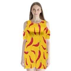 Chili Vegetable Pattern Background Shoulder Cutout Velvet One Piece by BangZart