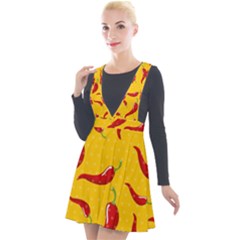 Chili Vegetable Pattern Background Plunge Pinafore Velour Dress by BangZart