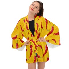 Chili Vegetable Pattern Background Long Sleeve Kimono by BangZart