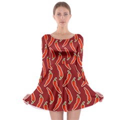 Chili Pattern Red Long Sleeve Skater Dress by BangZart