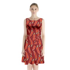 Chili Pattern Red Sleeveless Waist Tie Chiffon Dress by BangZart