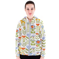 Seamless Pattern With Various Flowers Leaves Folk Motif Women s Zipper Hoodie by BangZart