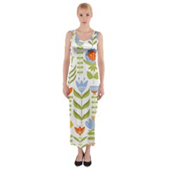 Seamless Pattern With Various Flowers Leaves Folk Motif Fitted Maxi Dress by BangZart