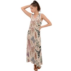 Watercolor Floral Seamless Pattern V-neck Chiffon Maxi Dress by BangZart