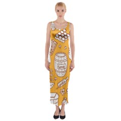 Vector Honey Element Doodle Seamless Pattern With Beehive Beeke Fitted Maxi Dress by BangZart