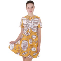 Vector Honey Element Doodle Seamless Pattern With Beehive Beeke Short Sleeve Shoulder Cut Out Dress  by BangZart