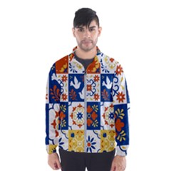 Mexican Talavera Pattern Ceramic Tiles With Flower Leaves Bird Ornaments Traditional Majolica Style Men s Windbreaker by BangZart