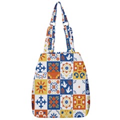 Mexican Talavera Pattern Ceramic Tiles With Flower Leaves Bird Ornaments Traditional Majolica Style Center Zip Backpack by BangZart