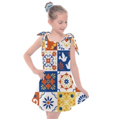 Mexican Talavera Pattern Ceramic Tiles With Flower Leaves Bird Ornaments Traditional Majolica Style Kids  Tie Up Tunic Dress by BangZart