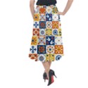 Mexican talavera pattern ceramic tiles with flower leaves bird ornaments traditional majolica style Midi Mermaid Skirt View2