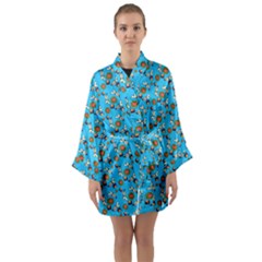 Clown Ghost Pattern Blue Long Sleeve Satin Kimono by snowwhitegirl