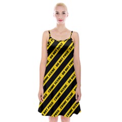 Warning Colors Yellow And Black - Police No Entrance 2 Spaghetti Strap Velvet Dress by DinzDas