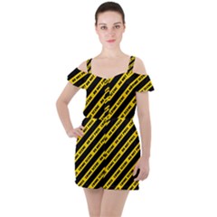 Warning Colors Yellow And Black - Police No Entrance 2 Ruffle Cut Out Chiffon Playsuit by DinzDas